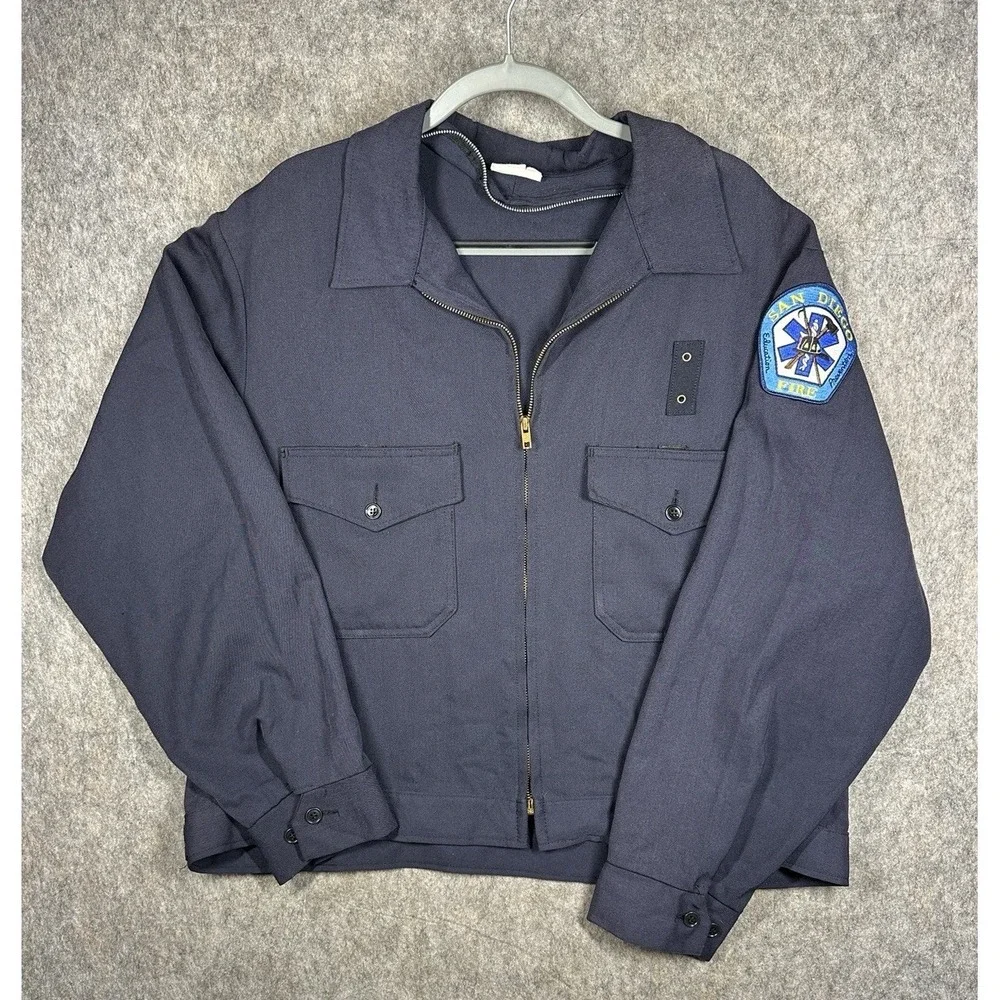 Vintage San‎ Diego Fire Department Jacket Mens 52L Horace Small Navy USA Made